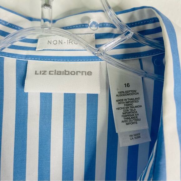 Liz Claiborne blue white striped coastal preppy button front top 16 - Picture 5 of 6
